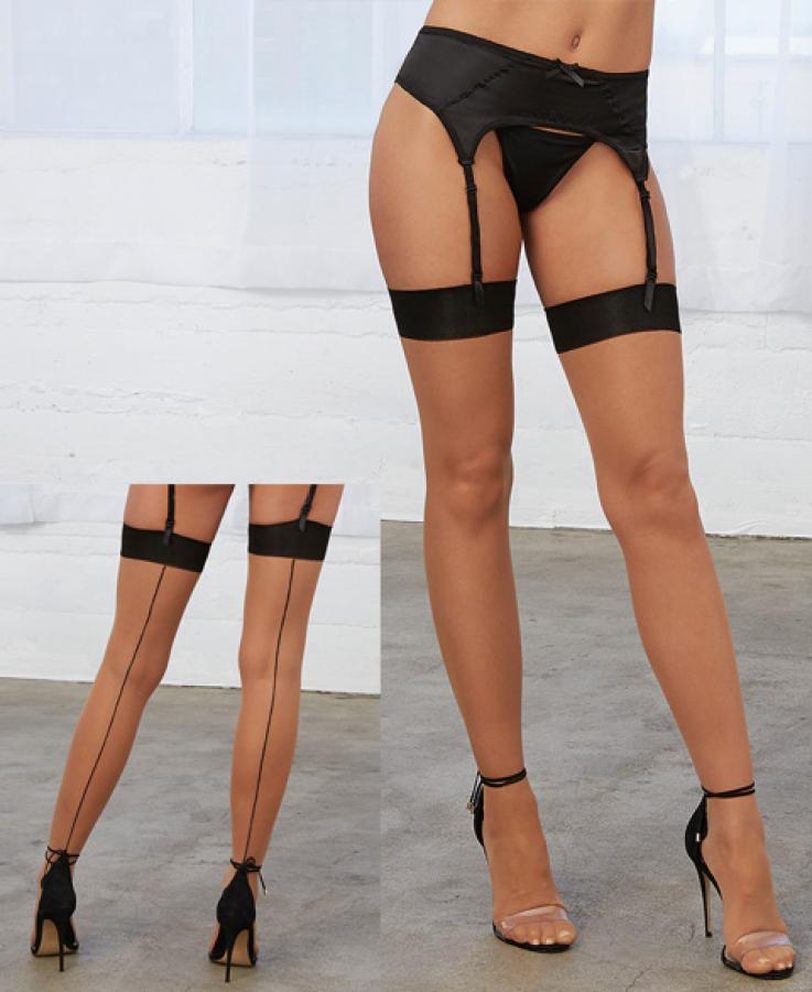 0338 Dreamgirl Cuban heel sheer thigh high stockings